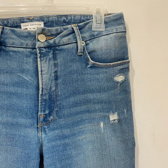 Good American Indigo Slit Knees High Rise Slim Straight Leg Jeans GCKSL67T SZ 29 - Picture 5 of 12